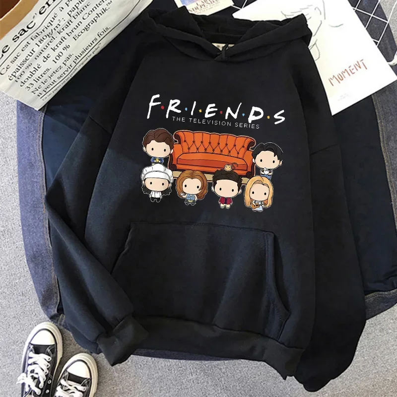 Women Funny Cartoon Friends Black Hoodies Friends Tv Show Harajuku Ullzang Graphic Sweatshirt Vintage Letter Y2k Hoody Female