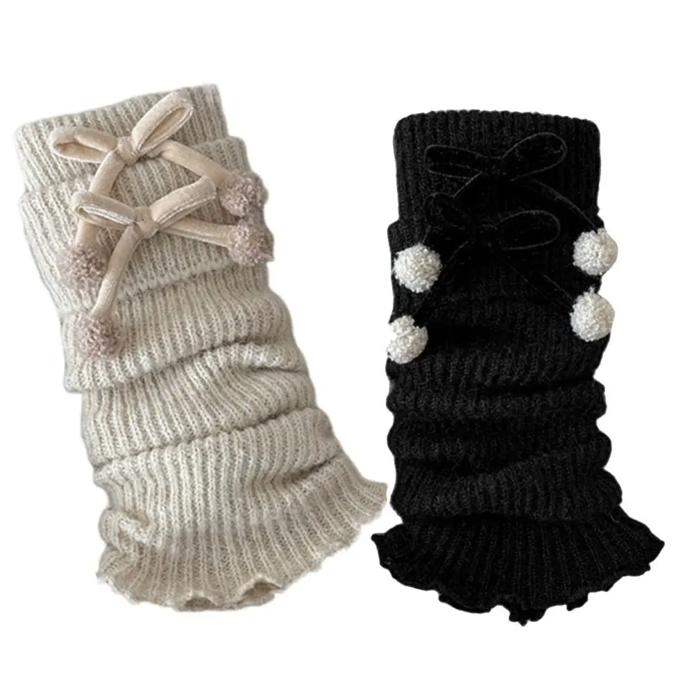 

Сплошной цвет, гетры в стиле Лолиты, украшение с бантом, утолщенные вязаные чехлы для ног, теплые чехлы для ног, манжеты для ботинок, холодная погода