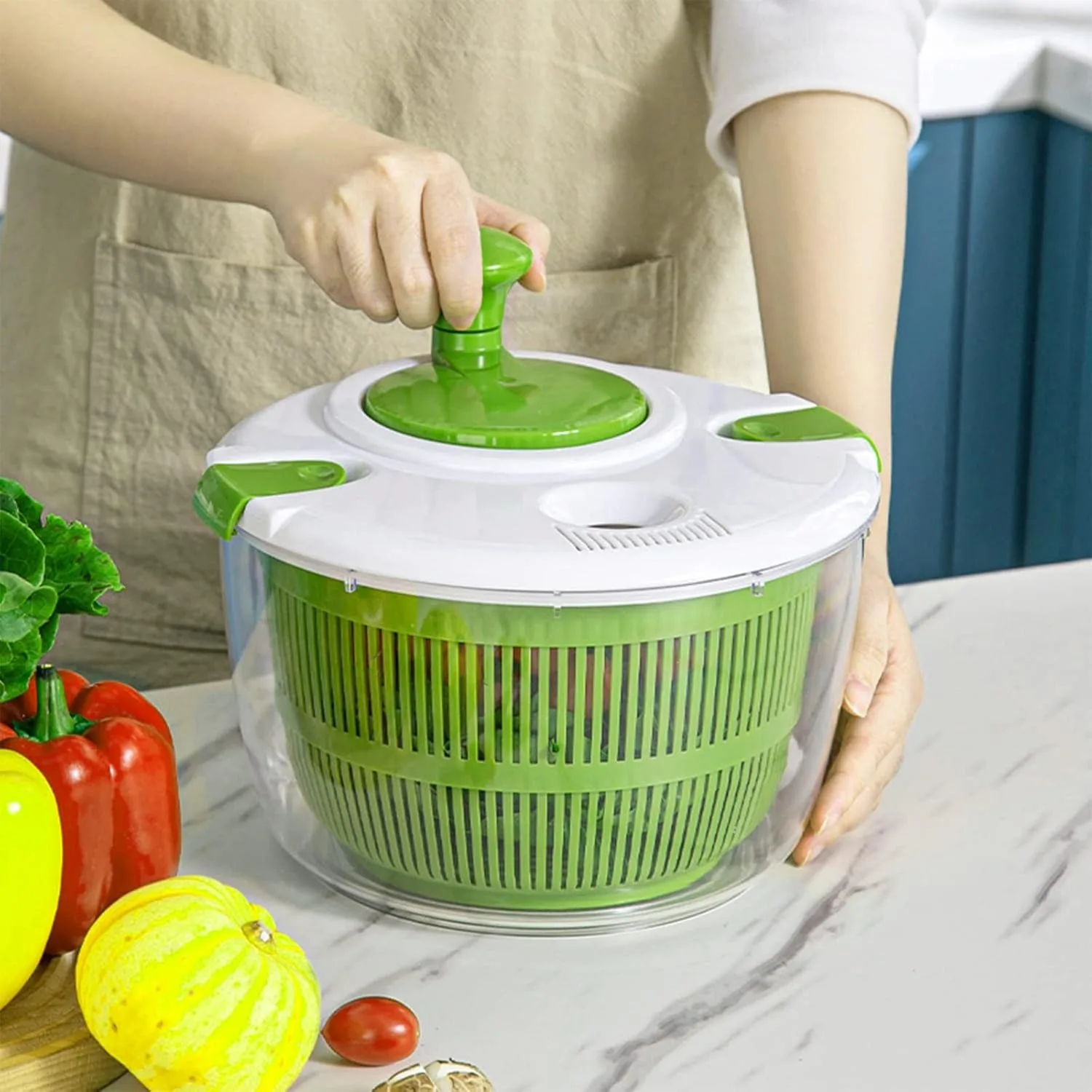 

Hand Crank Multifunctional Fruit & Vegetable Dehydrator Household Drainer Basket Fruit & Vegetable Salad Dehydrator