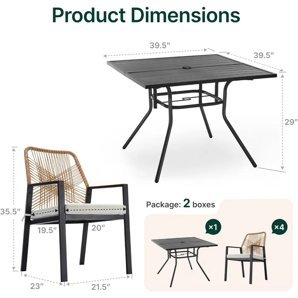 

5-piece outdoor dining set, 4-person outdoor table and chair set, rattan outdoor terrace furniture set