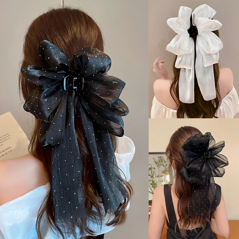 Pinza para el pelo con lazo grande para mujer, horquilla coreana, dulce Coleta, cangrejo, cinta antideslizante, accesorios para el cabello