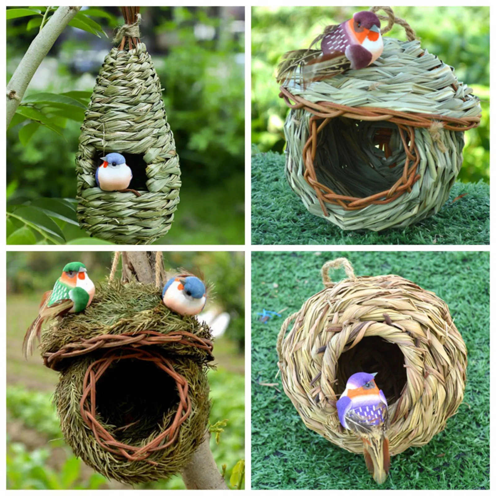 Bird Cage Natural Grass Egg Cage Bird House Outdoor Decorative Weaved Hanging Parrot Nest Houses Bedroom ﻿