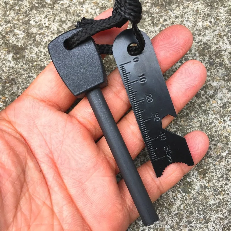Survival Ferro Rod Kit, Emergency Signal Whistle, Multi‑Function Graduated Scraper, Outdoor Camping Emergency Gear