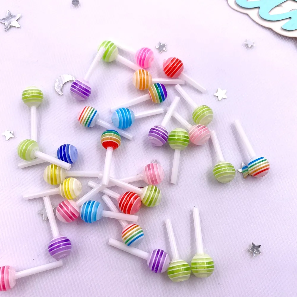 Resin Kawaii Colorful 3D Mini Lollipop Flatback Cabochon Stone 30PCS Scrapbook DIY  Decor Home Candy Food Figurine Crafts  OH653