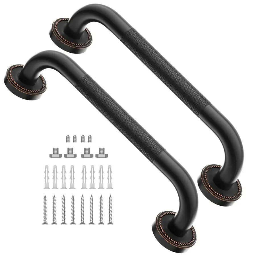 

Pack 12 Inch Anti Slip Shower Grab Bar Oil Rubbed Black Bronze, Antique Brass Bathroom Grab Bar, Knurled Bath Balance Bar, Safet