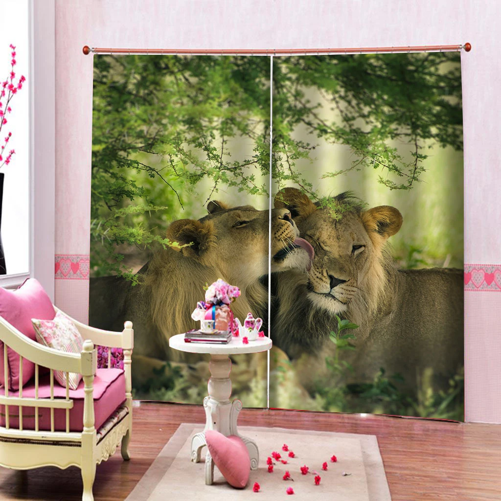 Customized size Luxury Blackout 3D Window Curtains animal lion curtains 3d stereoscopic curtains