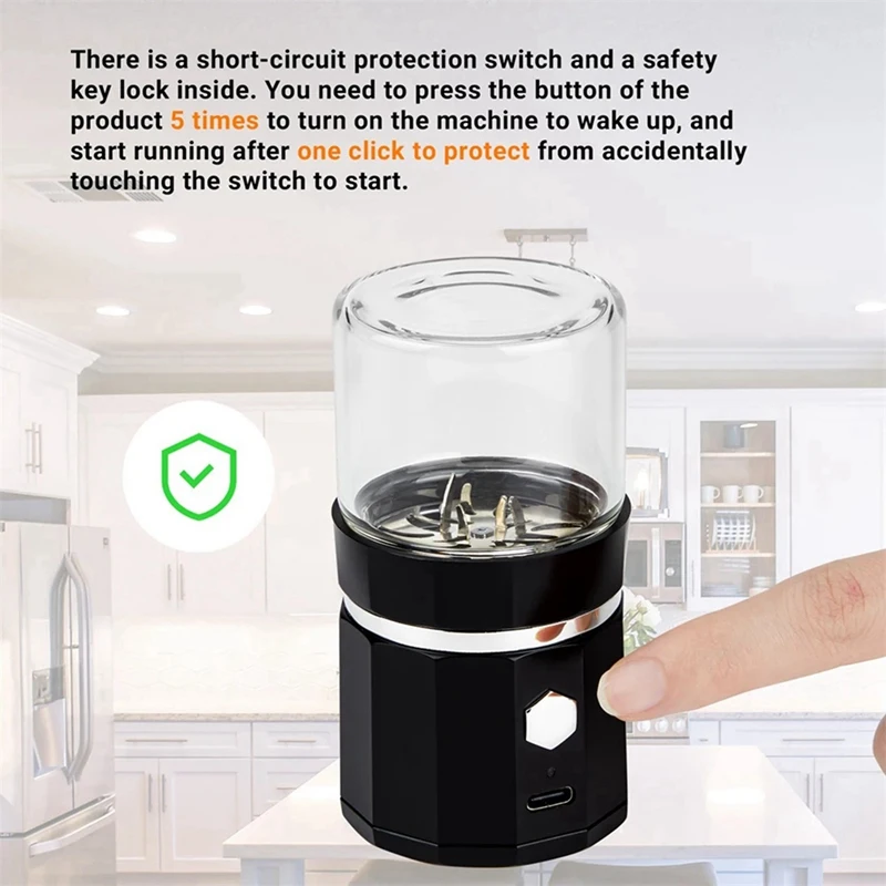 Mini Moedor Elétrico com Escova De Limpeza, Moedor Portátil De Baunilha, Recarregável USB, Chá e alecrim, 2X