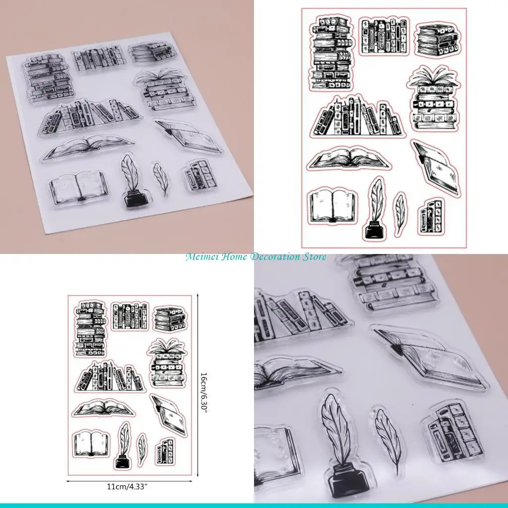 H7BF Retro Books Embossing Silicone Clear Stamp Set for DIY Crafts Card Making