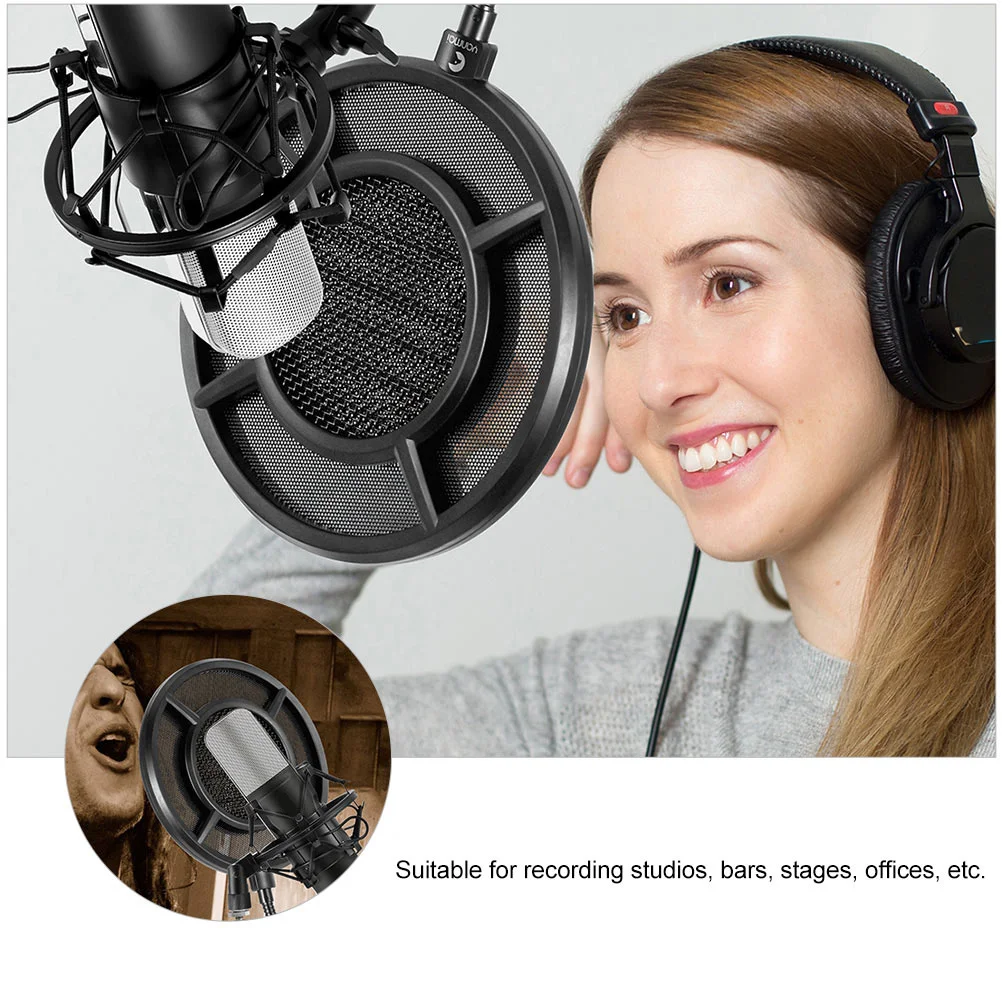 

1pc Windproof Microphone Filter Black Portable Mic Cover For Recording Studio Blowout Proof Dust Noise Reduction Guard Shield