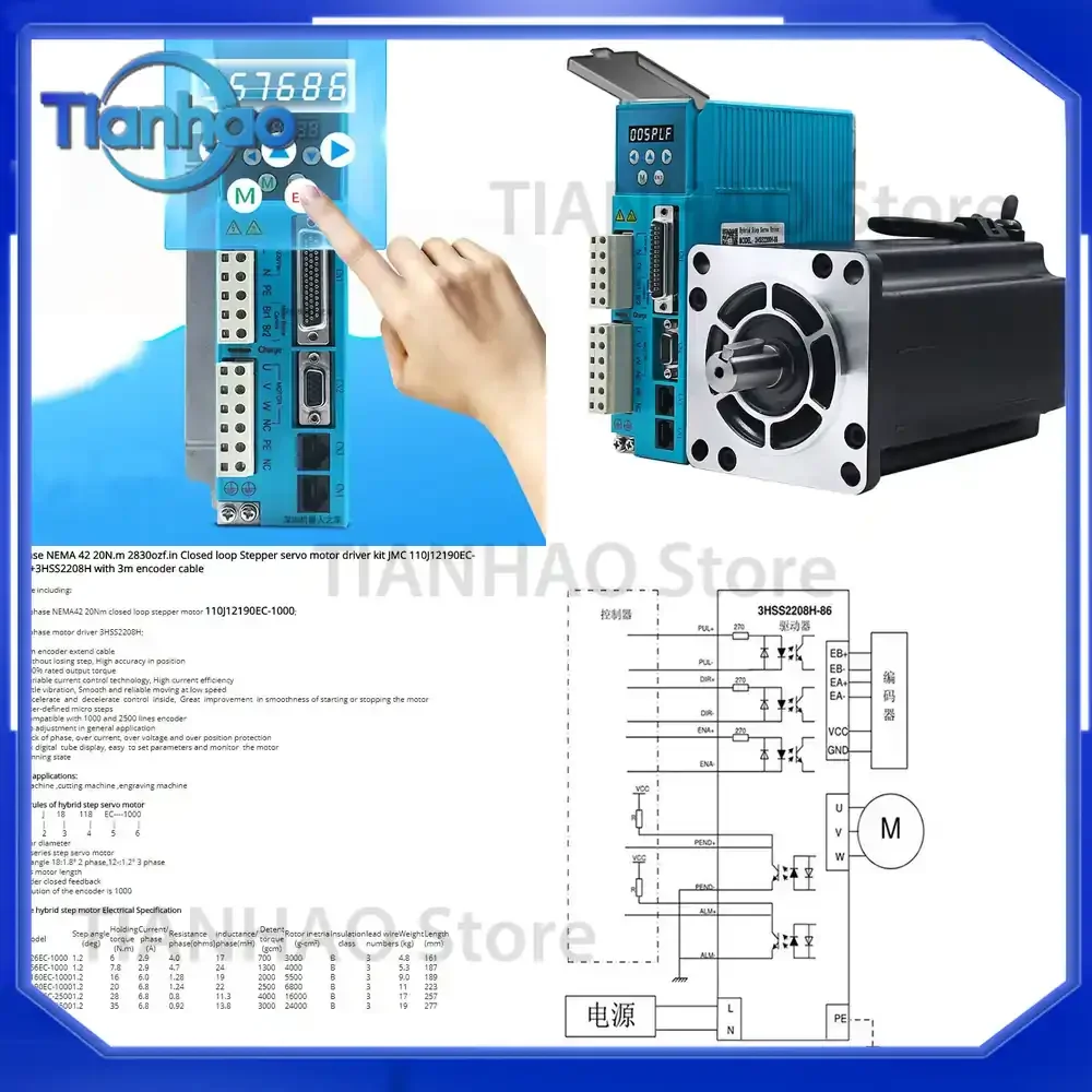 3 Phase NEMA42 20Nm Closed Loop Stepper Servo Motor Driver Kit for JMC 110J12190EC-1000 and 3HSS2208H