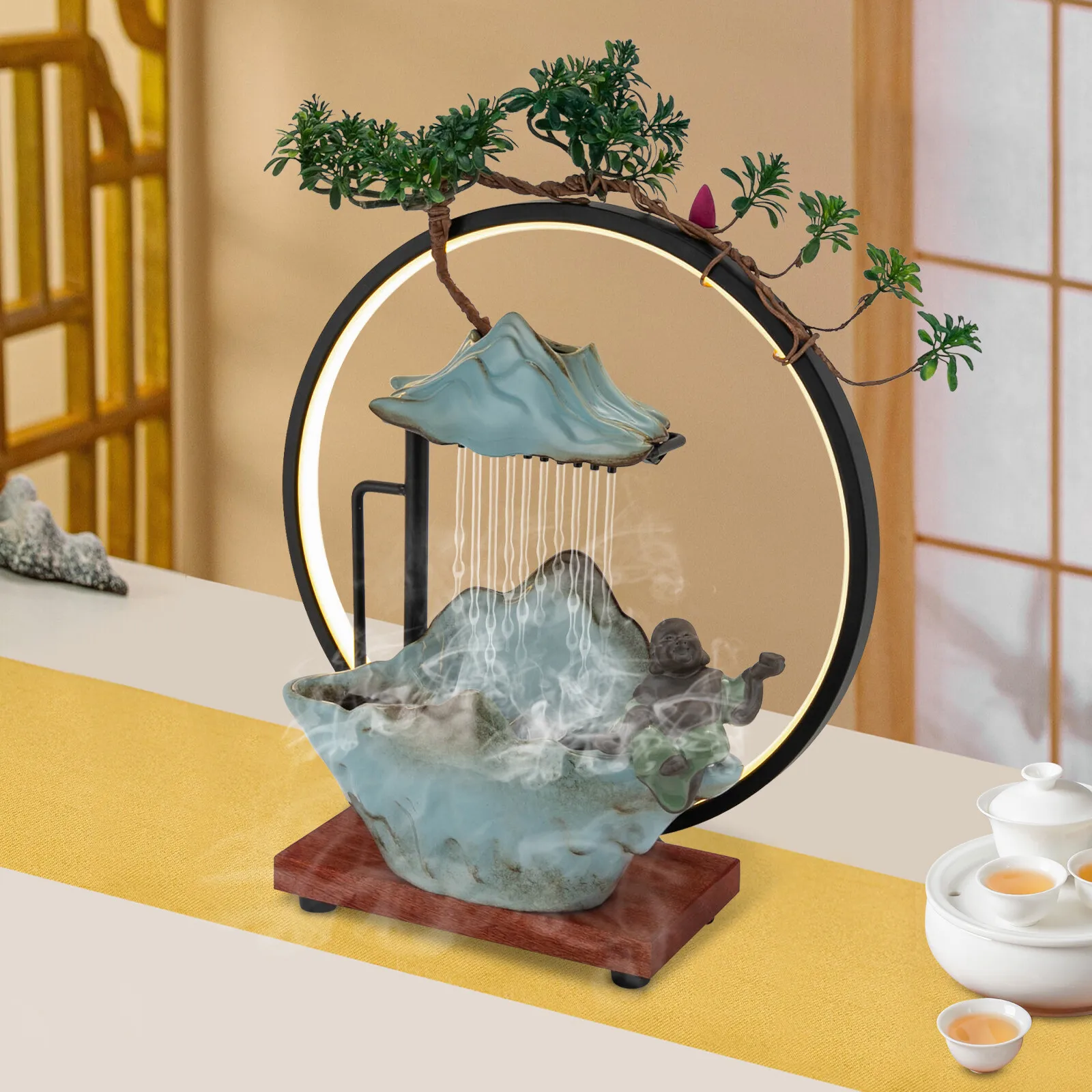 

Indoor waterfall Fountain Tabletop Fountain W/ Lights Waterfall Decor W/Pump 10W