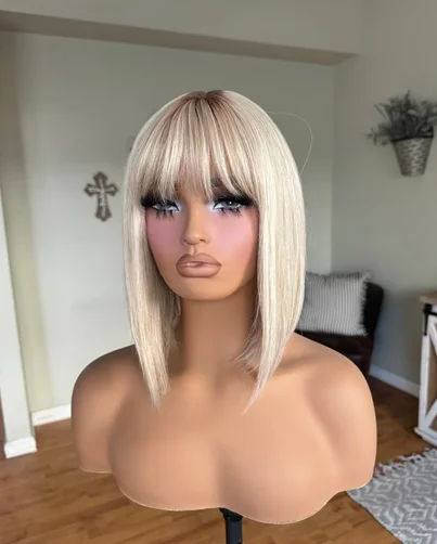 Perruque Bob Lace Front Wig synthétique sans colle, perruques Bob Lace Wig, blond platine avec reflets miel, perruques courtes pour femmes, cheveux naturels, 12 ", 14"