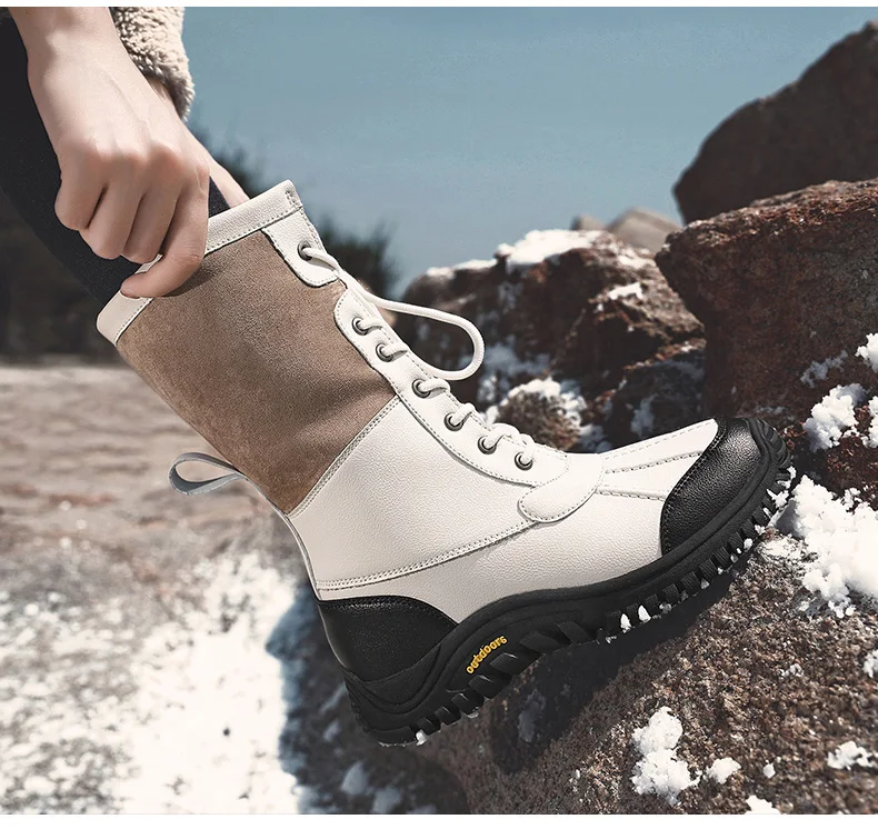 Schnee Stiefel Frauen Lace-up Wasserdicht Komfortable Damen Regen Schuhe Weibliche Warm Halten Mid-Kalb Winter Stiefel Outdoor stiefeletten Neue – Detail 8