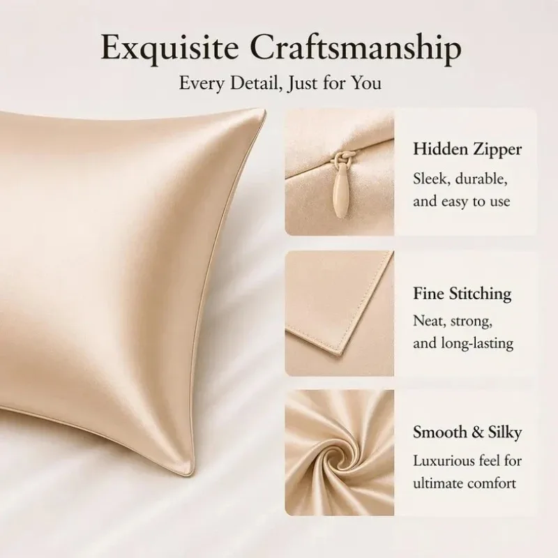 100% Mulberry Silk Pillowcase 19mm Double Side Silk Pillow Cover for Hair Frizz Reduction -silky-smooth Case with Zipper 51*66CM