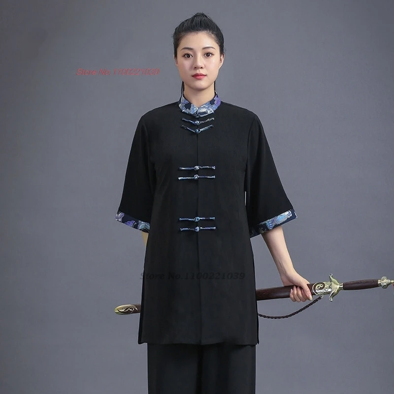 

2026 chinese vintage martial art set tai chi wushu practice breathable wushu tai chi exercise training performance tops+pants