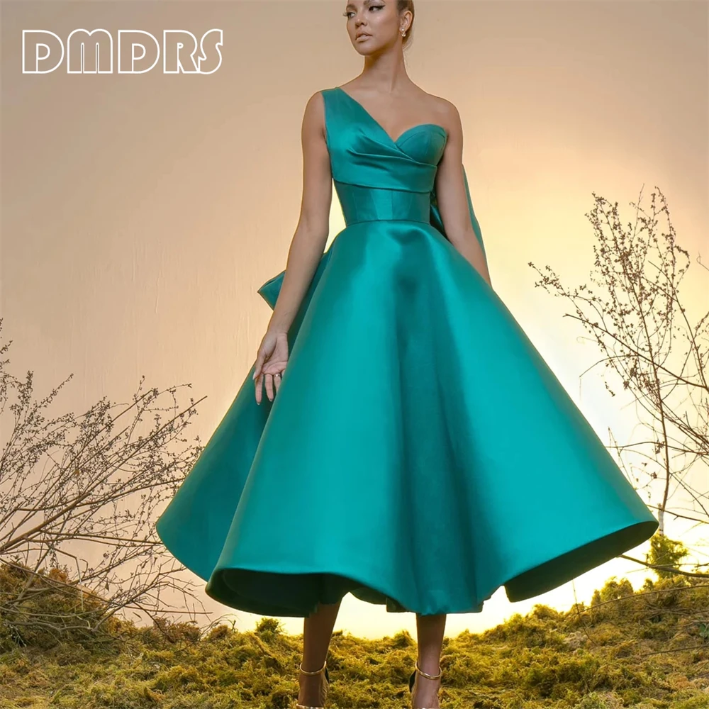 Fashionable Satin Formal Dress With Big Bow Decoration One Shoulder Long Ball Gown Evening Dresses Custom Made Size