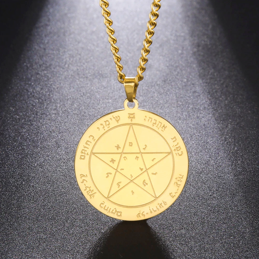 Dawapara Pentagram Seal of Solomon Pendant Necklace Stainless Steel Good Luck Amulet Protection Seals Kabbalah Occult Jewelry