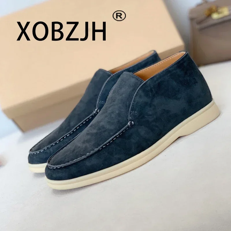 2024 Kid Suede Loafers Women High Top Nude Casual Men Flat Shoes Woman Slip On Ladies driving lazy Winter Open Walk Shoes