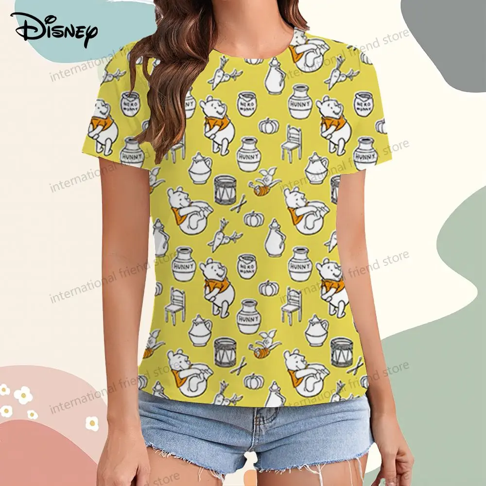 Disney Winnie  Pooh Women\'s T-shirt XS-3XL T-shirts Top Kawaii Cheap Clothes New Dress Woman Clothing Y2k O Neck Leisure 2024