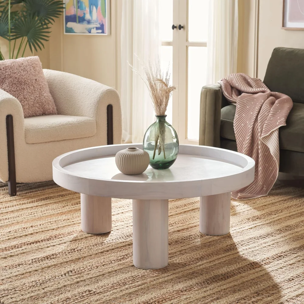 

Home Collection Meek White Washed 3-Leg Round Coffee Table