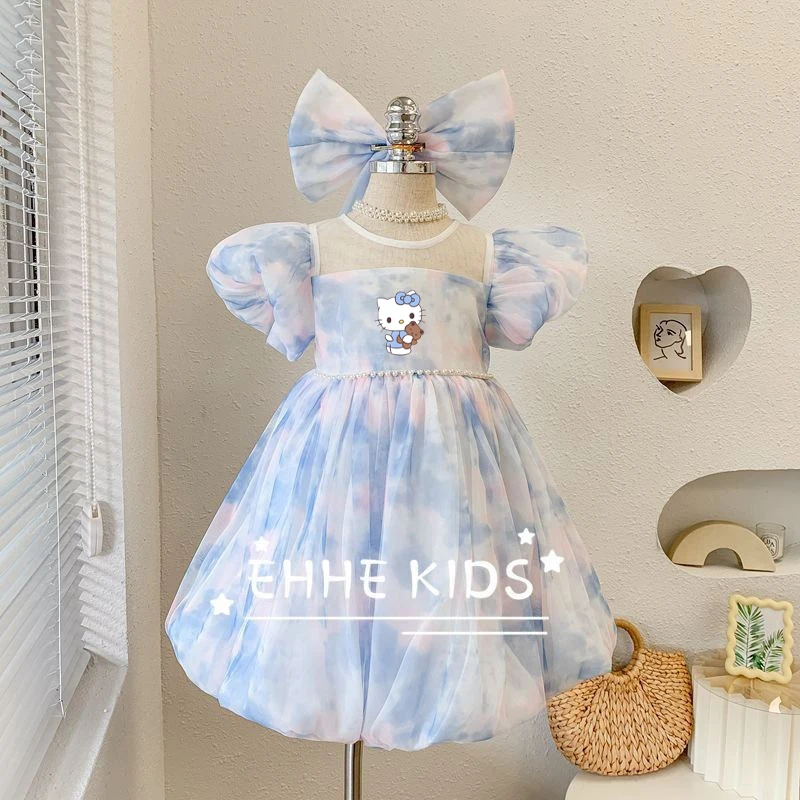 

Sanrio Cinnamoroll Hello Kitty Children Dresses Summer New Female Baby Cartoon Princess Skirt Birthday Party Gowns Fluffy Dress