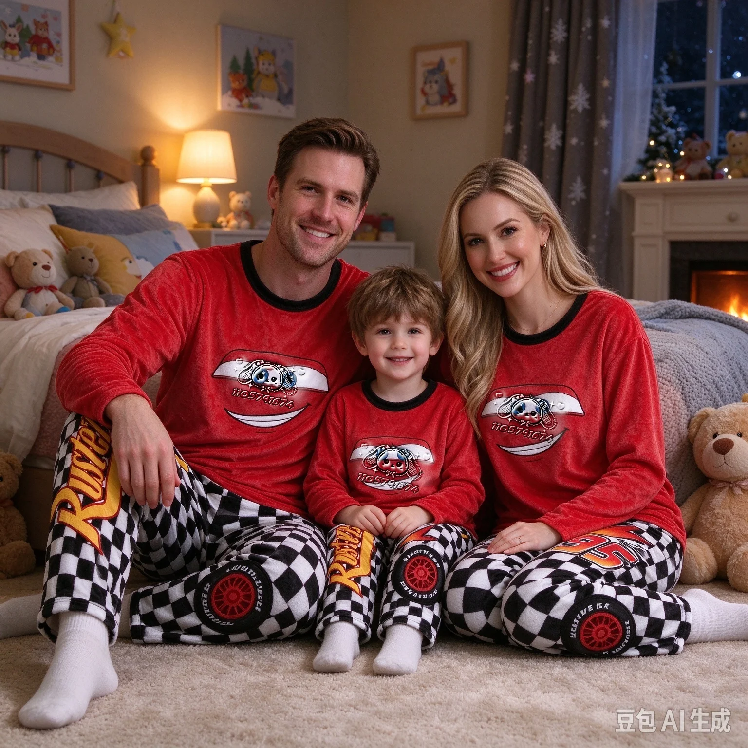 26/27  New Racing Element Series Family Matching Flannel Pajama Set, Unisex Fall Winter Loungewear