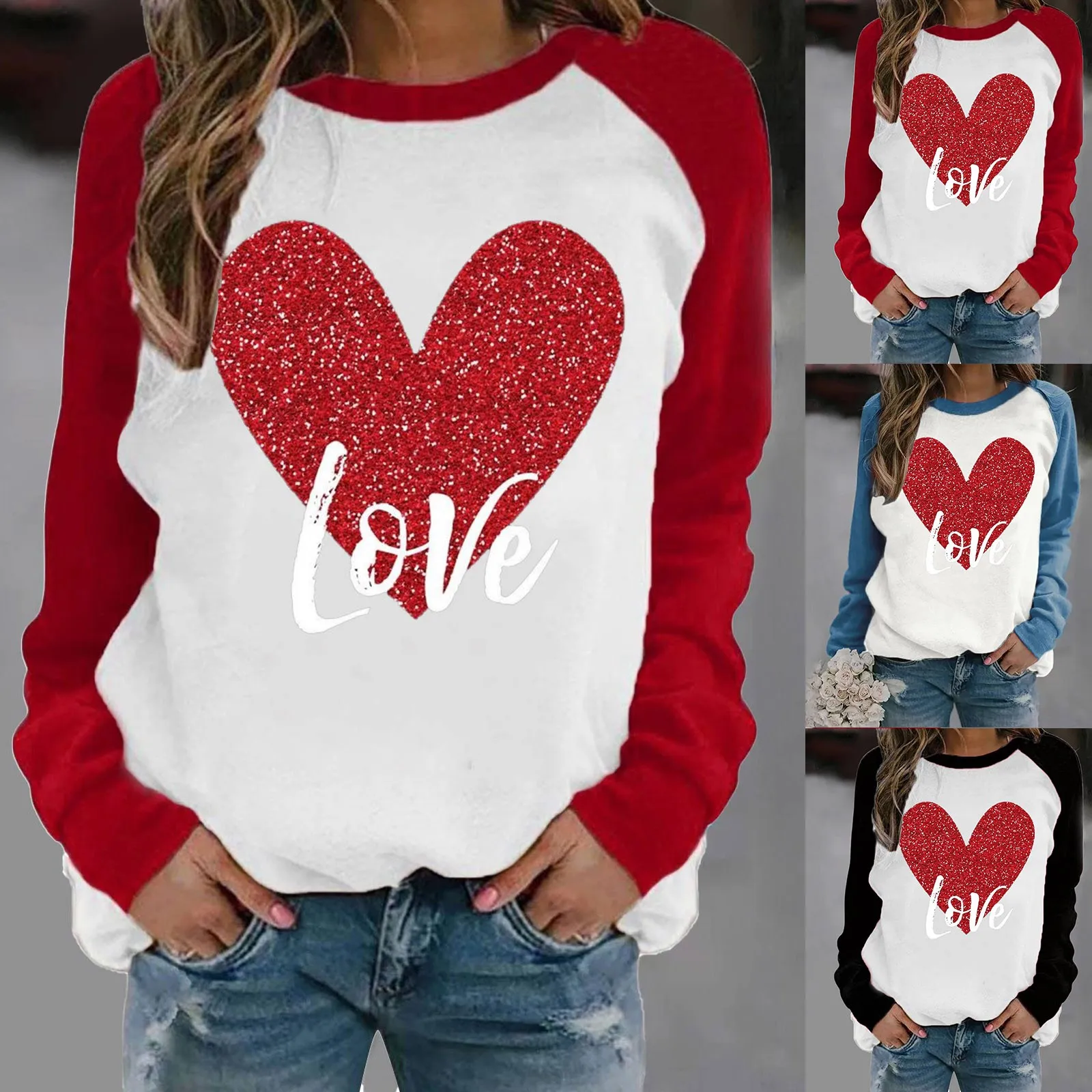 

Womens Casual Long Sleeve Crew Neck Love Letter Printed Pullover Japanese style Workout Fairycore Cropped Tops