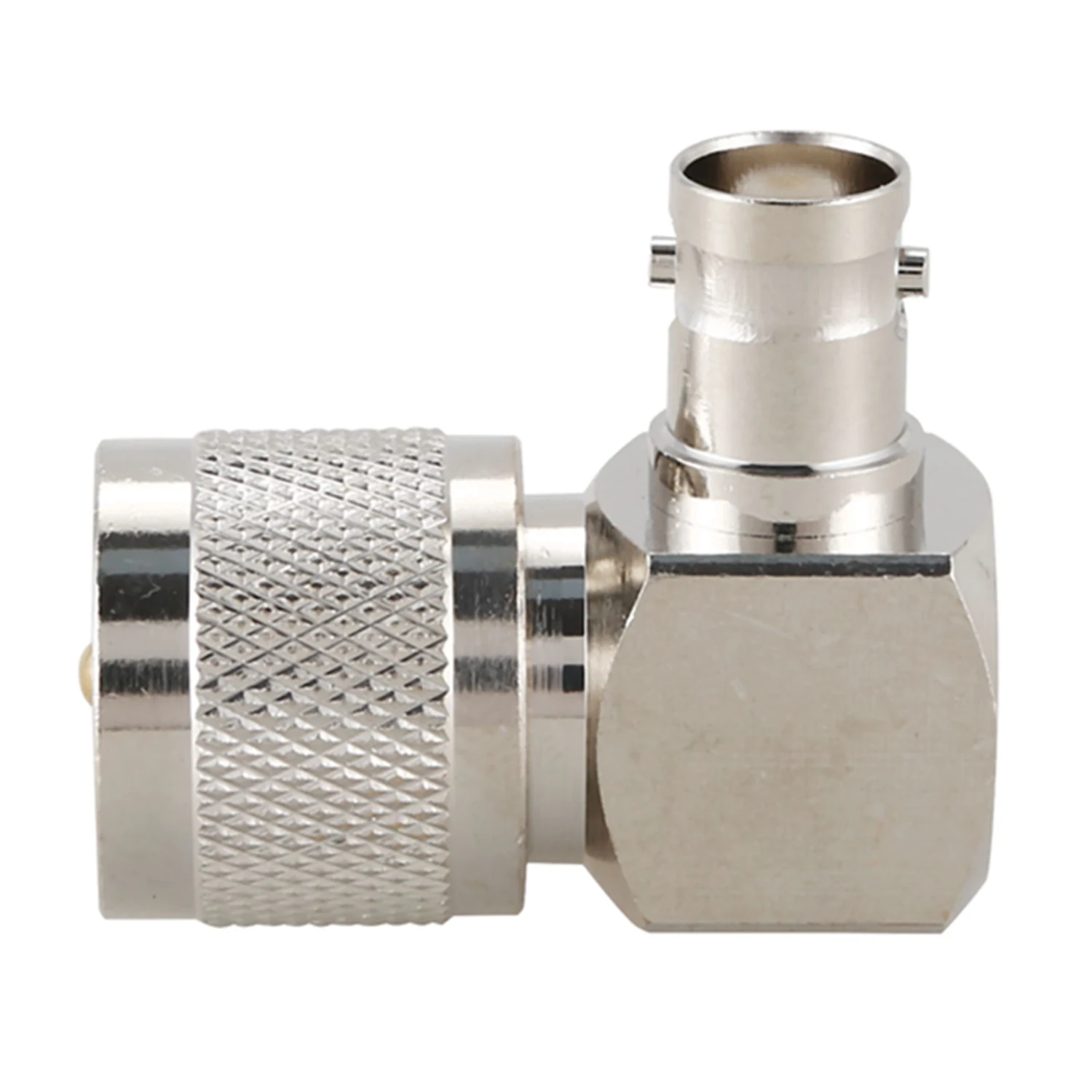 UHF PL259-conector adaptador RF de ángulo recto, macho a BNC hembra, plateado, PL-259