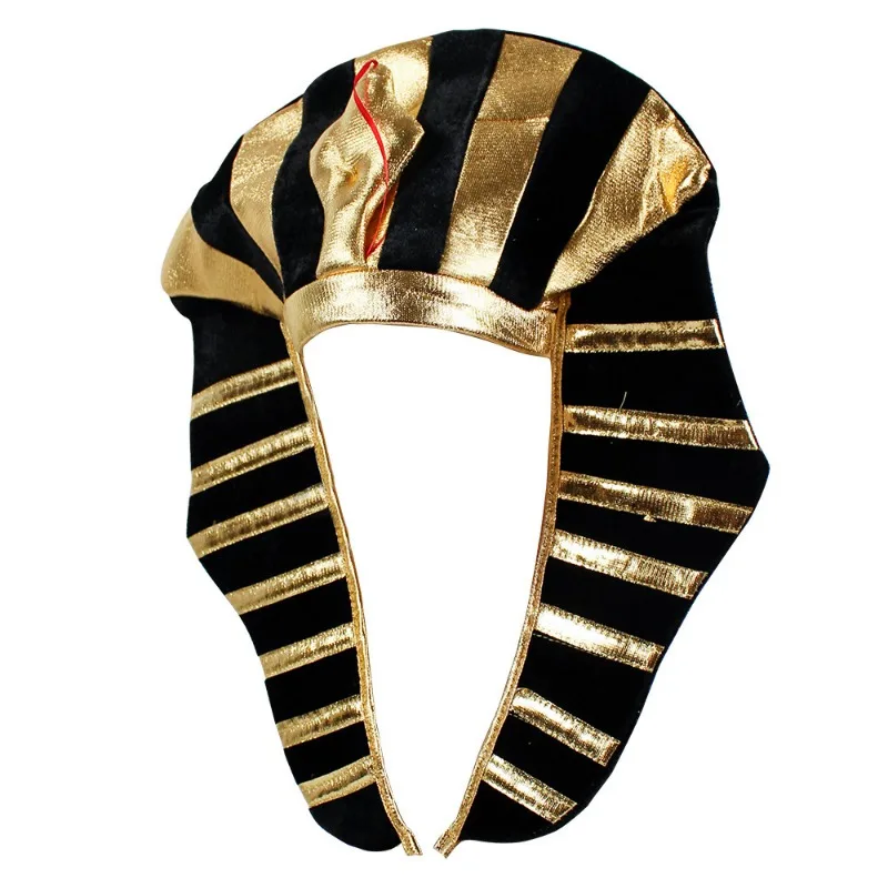 Halloween Egyptian Pharaoh Hat Snake Head Headdress Black Gold Striped Cosplay Costume Accessory for Adults Party Favor