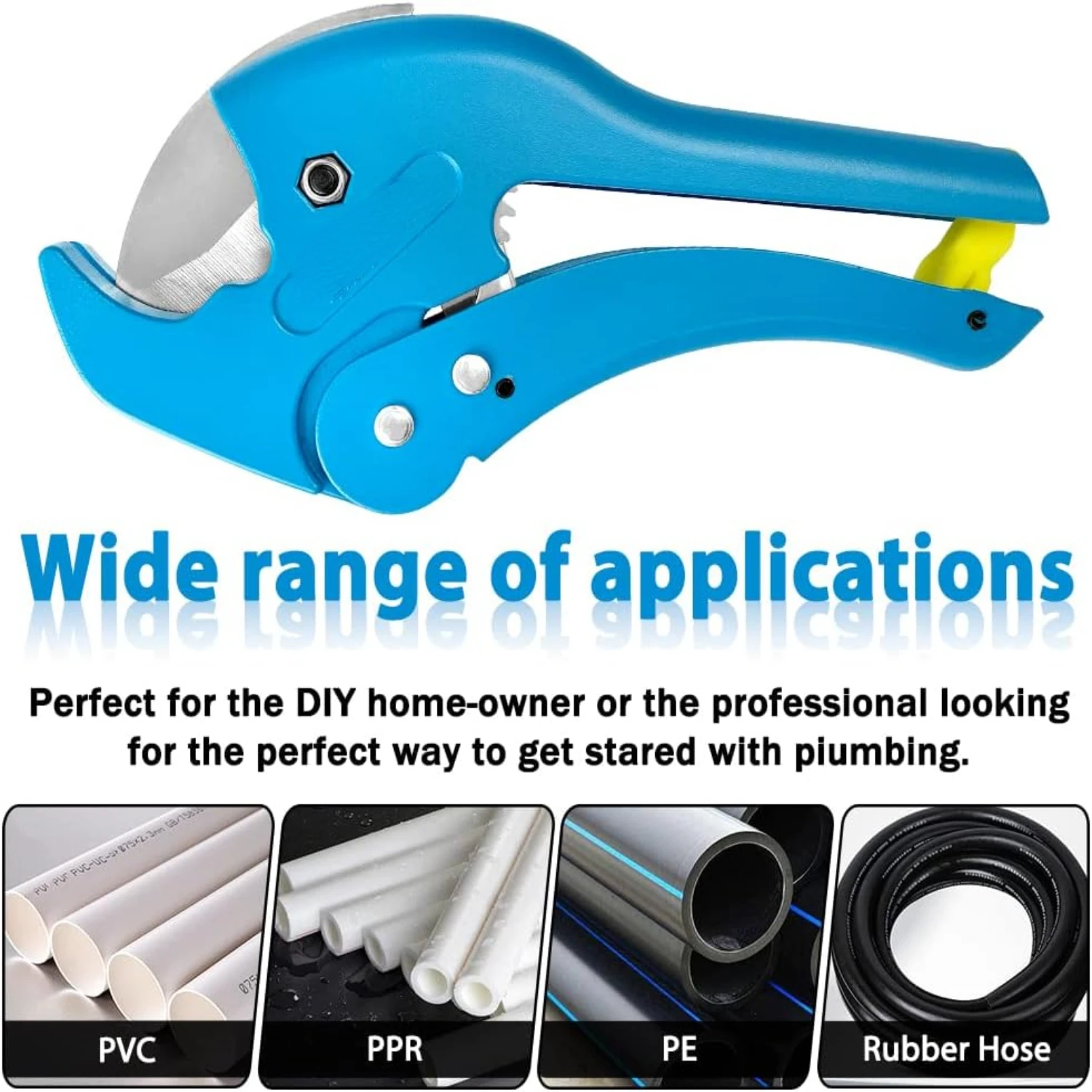 Efficient, high-quality, and reliable blue professional ratchet pipe cutter for precise cuts on 1-5/8 inch PVC PPR plastic hoses