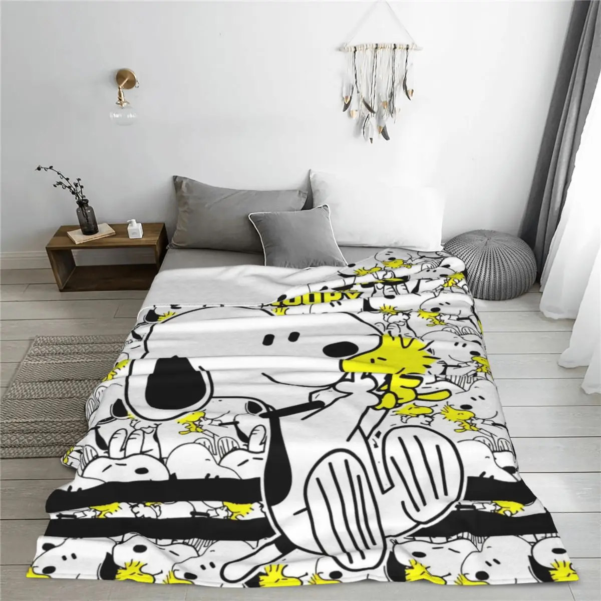 Peanuts Snoopy Woodstock Flannel Blankets Cartoon Cute Throw Blanket Bed Sofa Couch Plush Thin Quilt Lightweight Thin