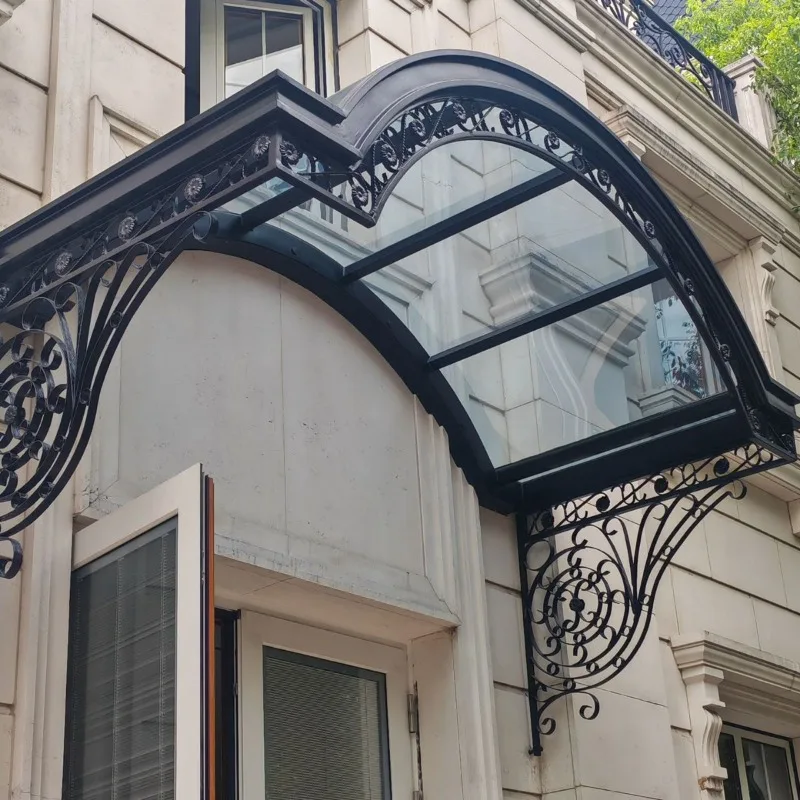 Steel structure glass canopy endurance plate curved, plexiglass awning