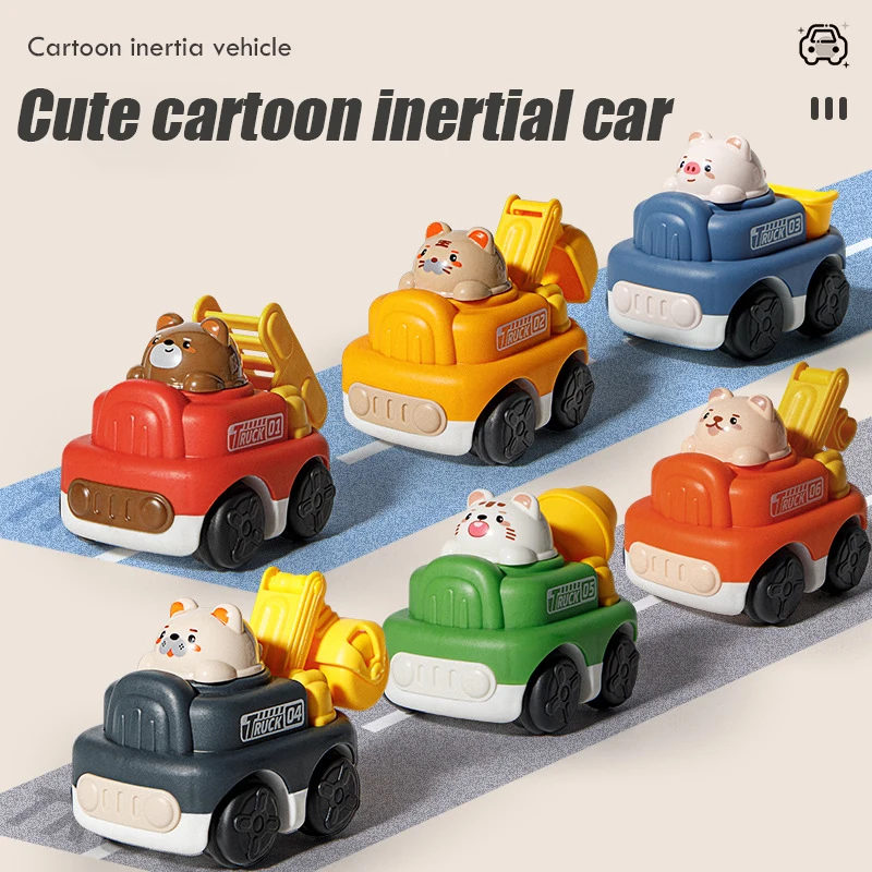 

Cute cartoon inertia engineering car Children's toy solid material anti crash and fall joint movable Inertia excavator car