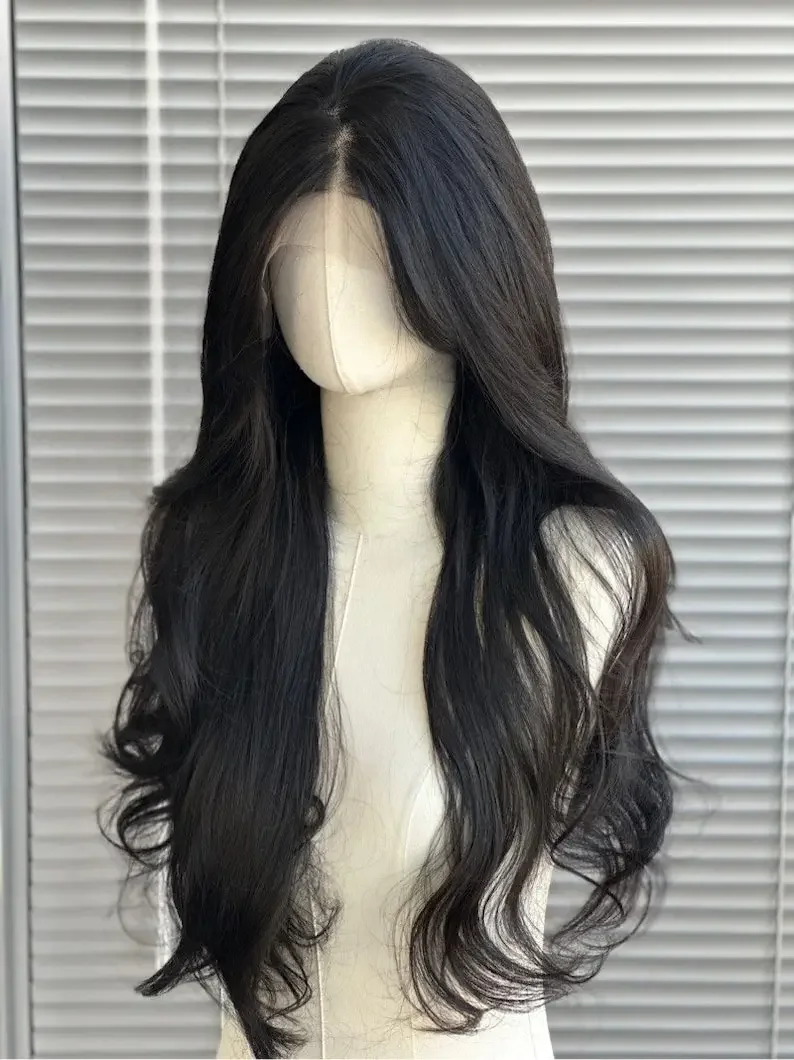 Black Wig for Women 13*4 Lace Front Wig Long Wavy Hair Deep Parting Black Curly Hair Natural Hairline Lace Front Synthetic Wig