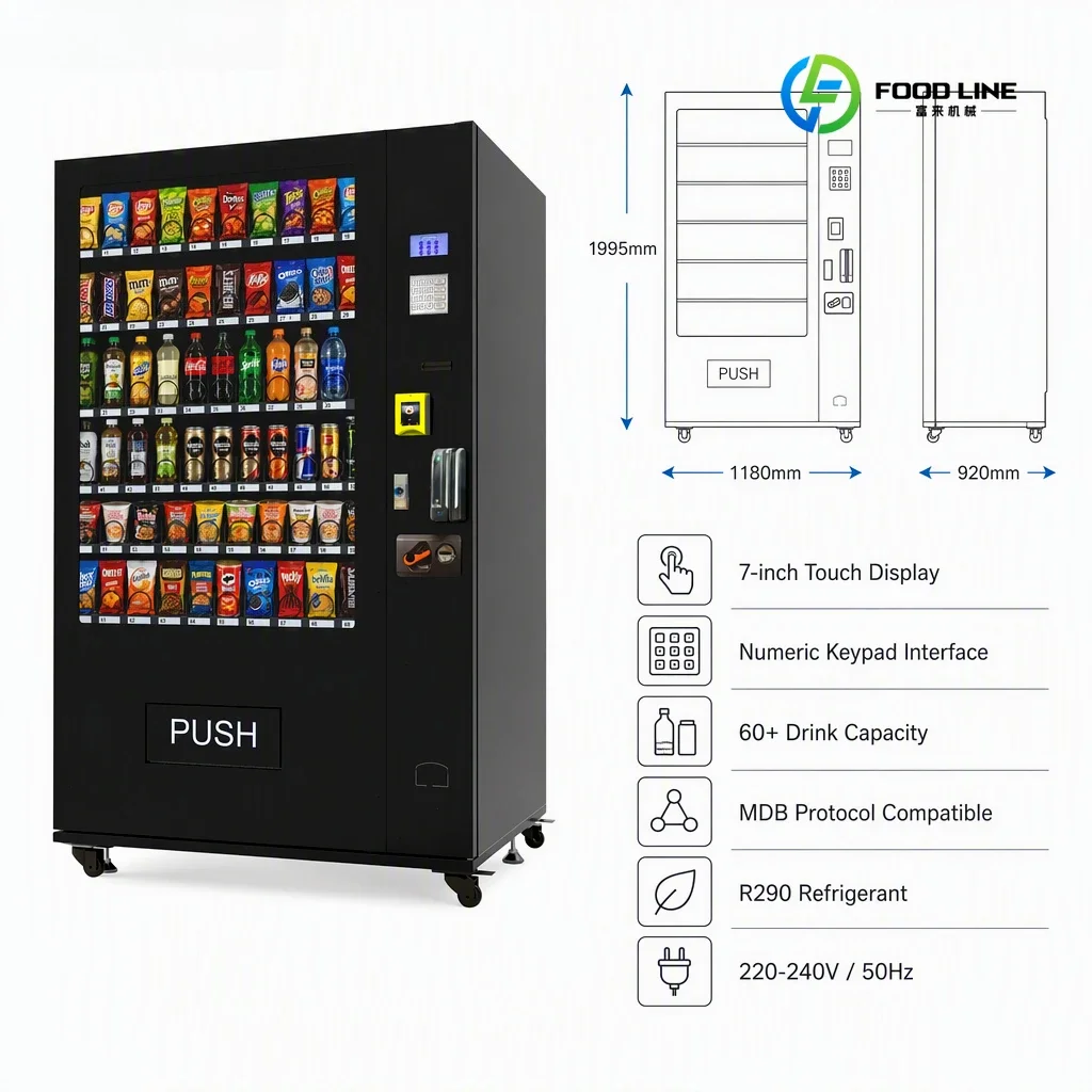 FL Eco Friendly Custom Branded Packaged Snackautomat Energy Drink Vending Machine Support Nayax Compatible Custom