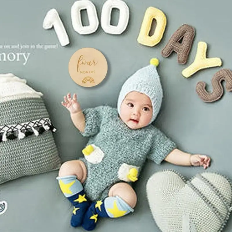Q22d 12 PCS/مجموعة بطاقات Baby Wooden Cards Memorial Memorial Netors شهرية التسجيل الشهري بطاقات الذكرى السنوية