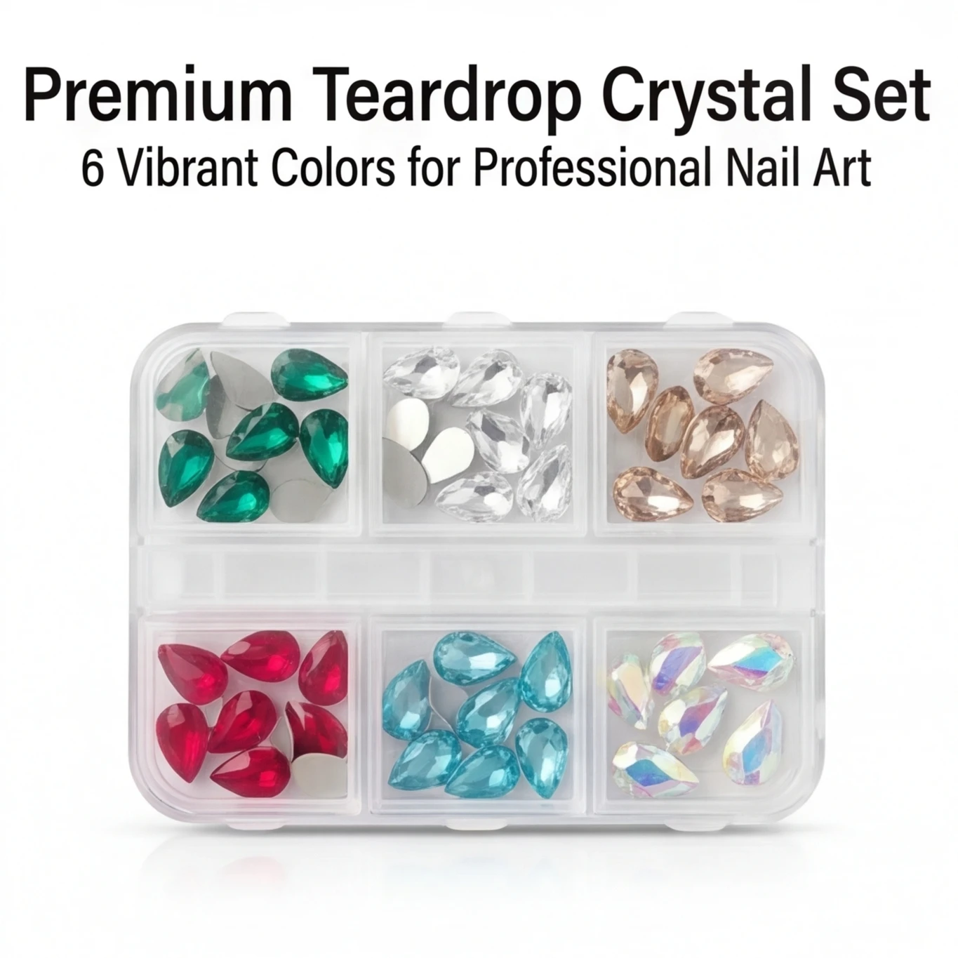 6 Grids Nail Rhinestones Water Drop Nail Charms Jewelry Luxe Nail Parts Diamond Crystal Nail Art Decoration Accessories