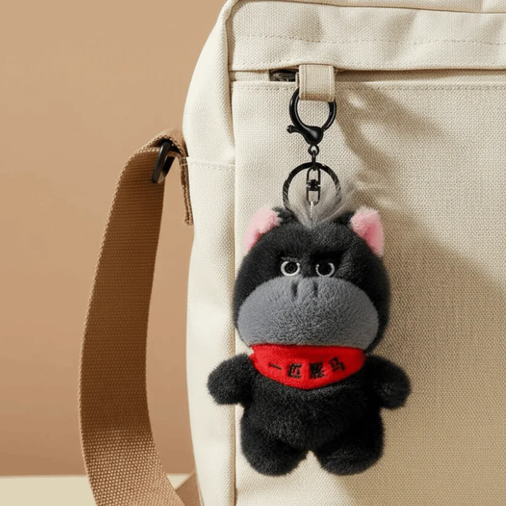 Zwart paard gevulde pop sleutelhanger cartoon pony pluche pop hanger schattige sleutelhanger simulatie paard speelgoed sleutelhanger nieuwjaarsgeschenken