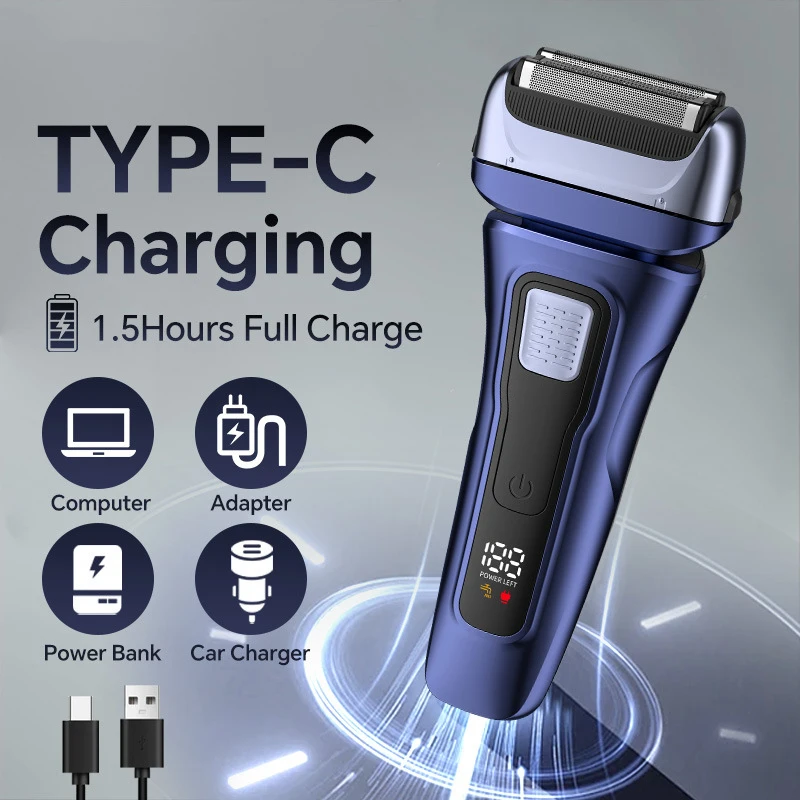 Electric Razor for Men Wet & Dry Foil Shaver with 3-Blade & Edge Shaving Area Digital Power Display Men's Electric Foil Shavers