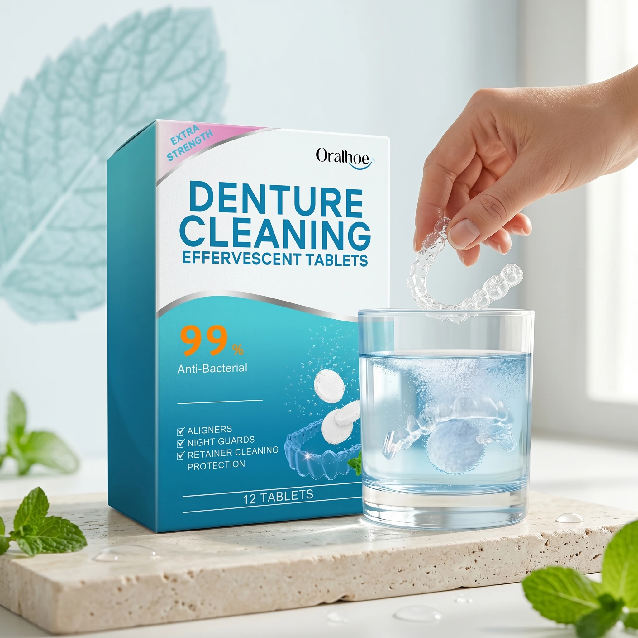 Denture Cleaning Effervescent Tablets Antibacterial Dirt Stains Removal Clean Impurities Orthodontic Braces Aligner Care Tablets