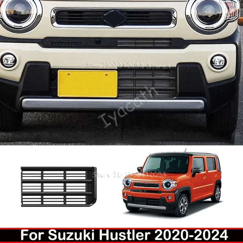 For Suzuki Hustler 2020-2024 ABS Matte Black Middle Mesh Front Bumper  Lower Grille Grill Decoration Cover External Accessories