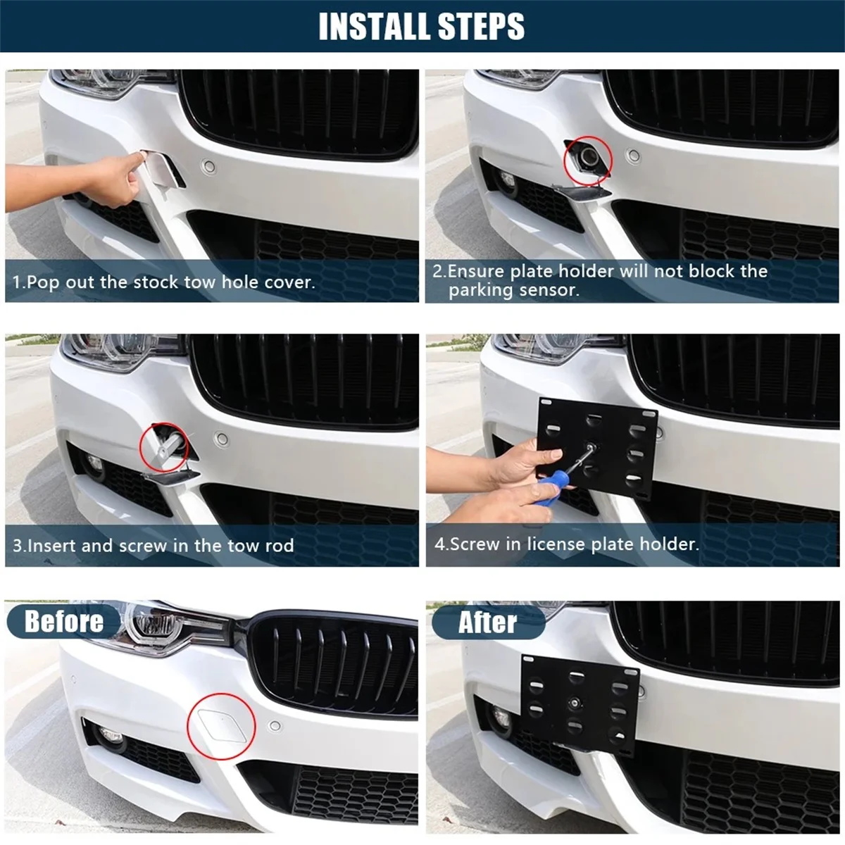 No Drill Front Tow Hook License Plate Mount Bracket for Volkswagen VW Golf GTI Jetta 05-10 Jetta Sportwagon 11-14 EOS Relocator - view 6