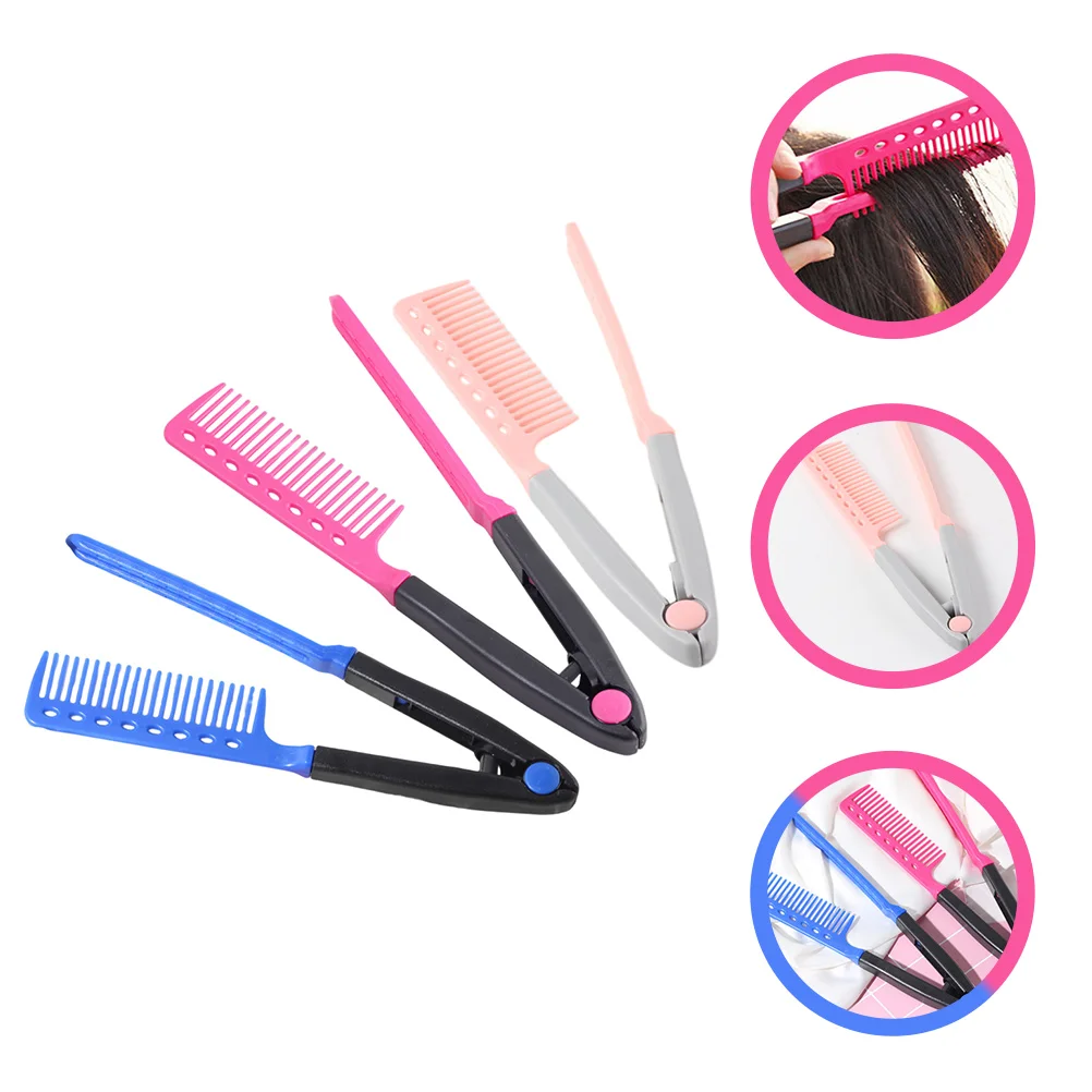 3 Pcs Folding Hair Straightener Comb Brush V-shaped Straightening Plastic Travel
