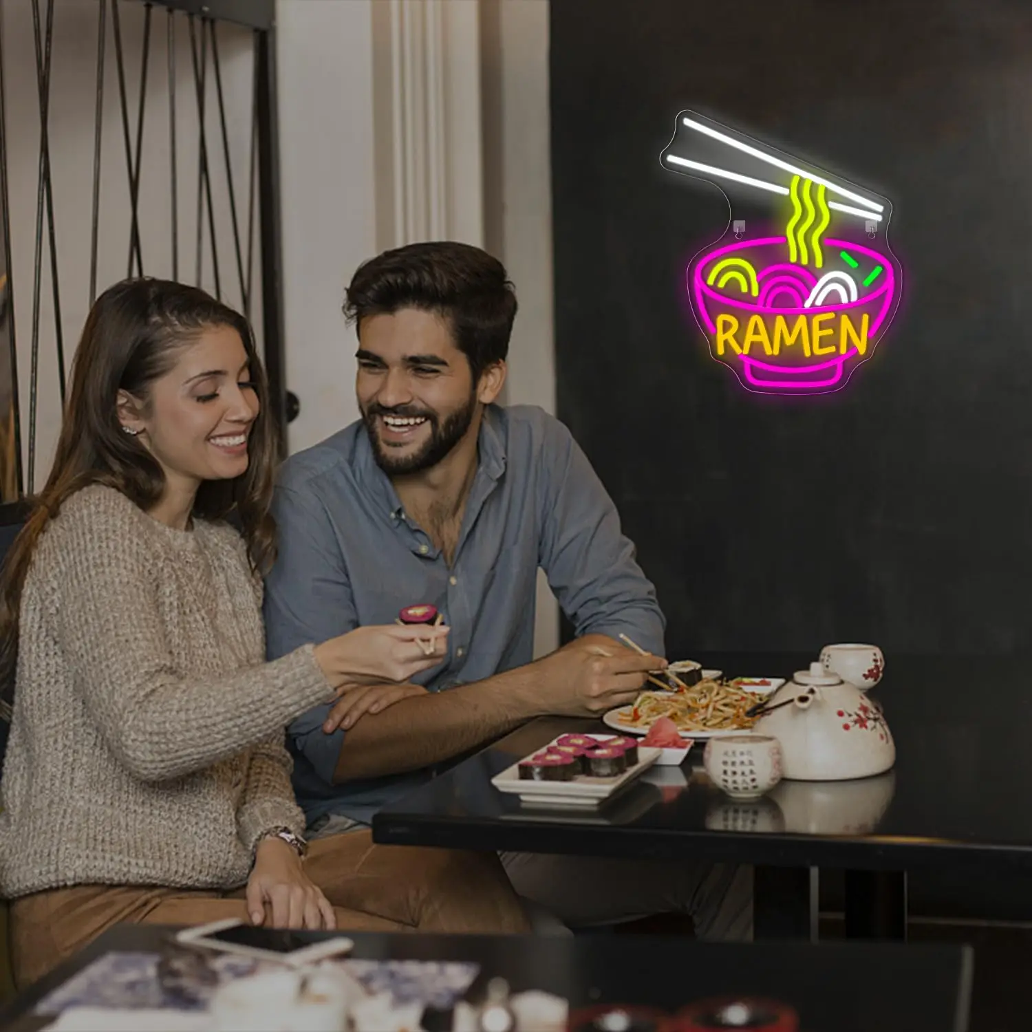 علامة رامين آند لاكي كات المفتوحة النيون - ديكور متجر لافتة للنظر لألواح المعكرونة والمطاعم الآسيوية وعدادات السوشي وصالات إيزاكايا #5