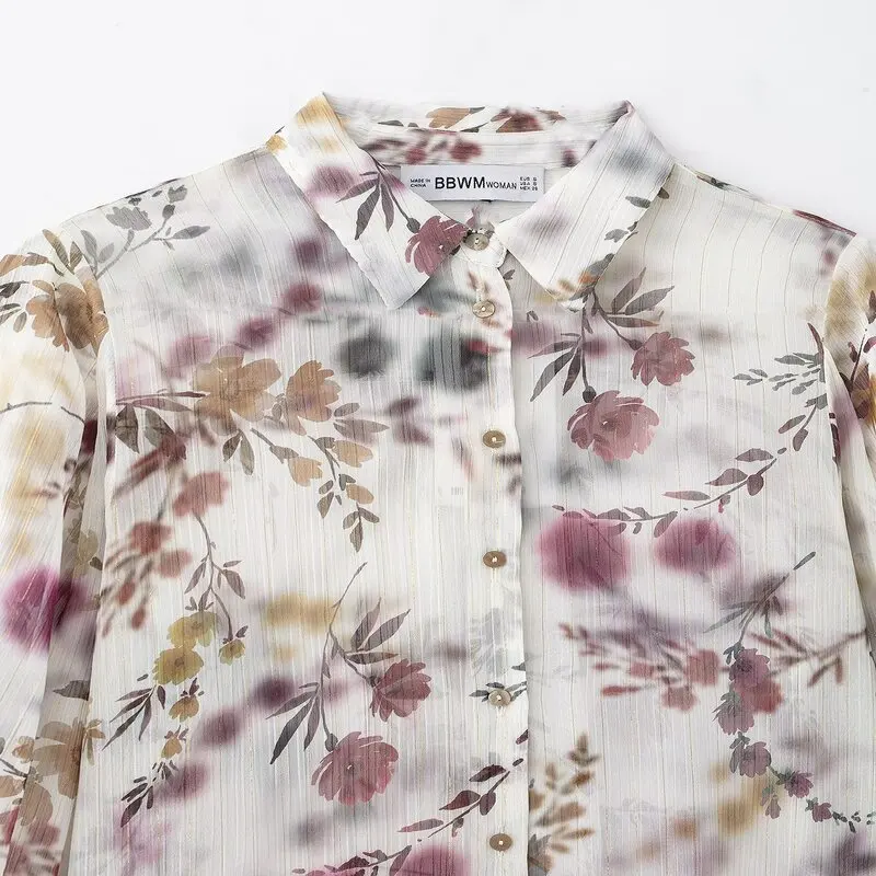 Primavera 2025 Donna Faion Long Sve Stampato irt Colore metallo Colletto rovesciato Vestibilità ampia Dolce Sle Nuovo arrivo