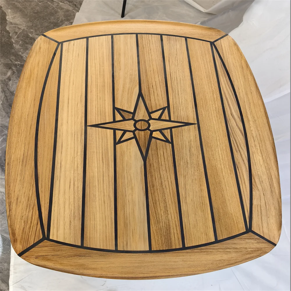 Barrel Shaped Teak Table Top 500x700mm,19.7x 27.5 Inch Star Inlay Marine Boat Yacht Caravan TH5070