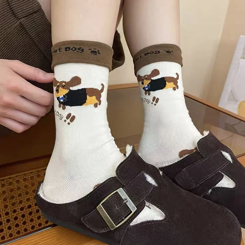 

Funny Animal Cotton Socks Cartoon Dog Print Socks Autumn Winter Warm Sock Cute Couple Sock