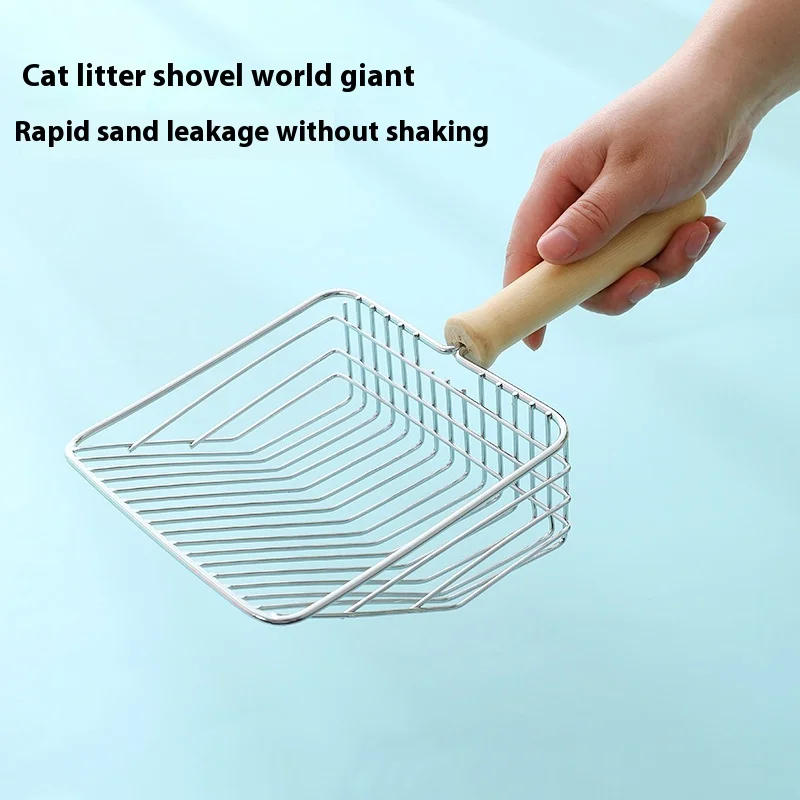 Enlarged Thickened Shit Metal Cat Litter , Wooden Handle Aluminum Alloy Explosive Cat Litter