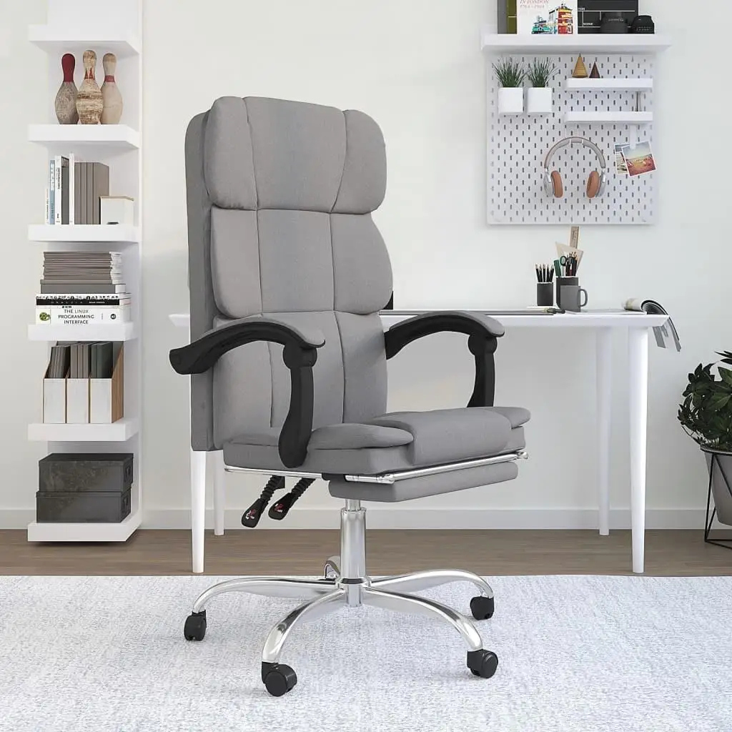 Light Gray Fabric Reclining Office Chair - Ergonomic Comfort & Adjustable Design