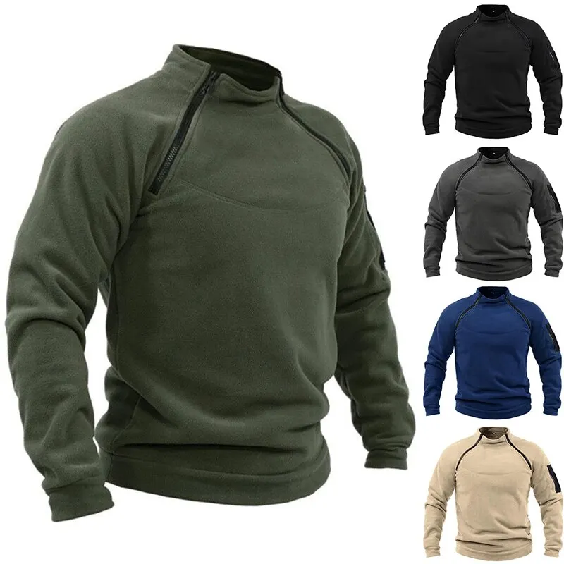 Mens Tactical Outdoor Polar Fleece Jacket Hunting Clothes Warm Zipper Pullover Man Windproof Coat Thermal Hiking Sweater